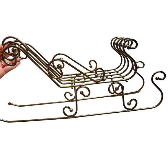 Accents Vintage Midcentury Gold Metal Christmas Sleigh Large Brass